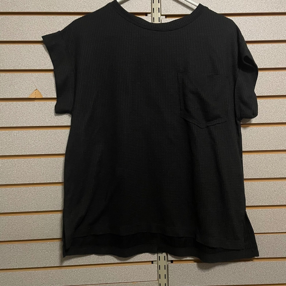 ANDRÉE BY UNIT Black Waffle Knit Pocket Tunic Top‎ Women's Size S
